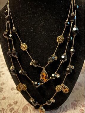 Betsy Johnson Animal Print Glass and Brass Bead Necklace